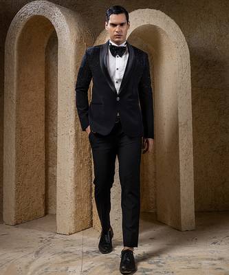 Black embroidered cotton tuxedo 2