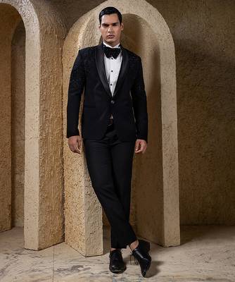 Black embroidered cotton tuxedo 3