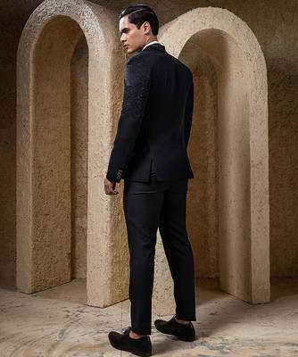 Black embroidered cotton tuxedo 4