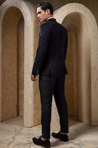 Black embroidered cotton tuxedo