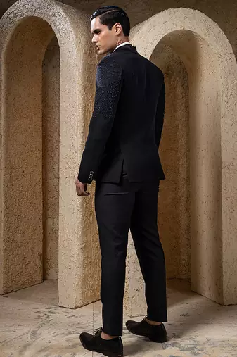 Black embroidered cotton tuxedo