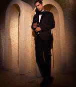 Black embroidered cotton tuxedo