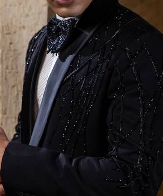 Black embroidered cotton tuxedo 2