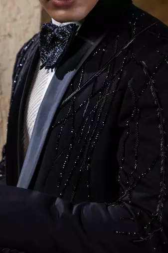 Black embroidered cotton tuxedo