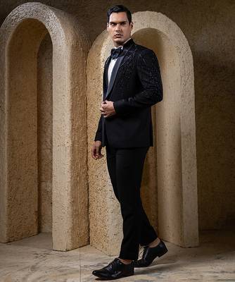 Black embroidered cotton tuxedo 3