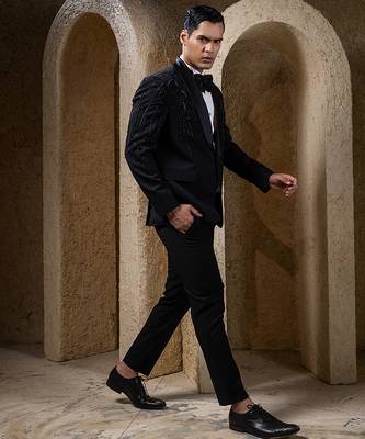 Black embroidered cotton tuxedo 4