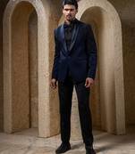 Navy blue embroidered cotton tuxedo