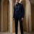 Navy blue embroidered cotton tuxedo