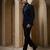 Navy blue embroidered cotton tuxedo