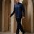 Navy blue embroidered cotton bandhgala suit