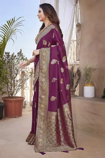 Maroon butta zari jacquard silk blend paithani saree
