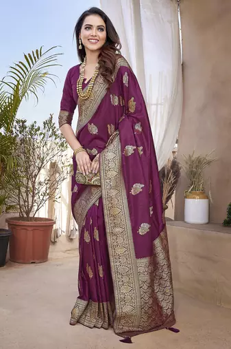 Maroon butta zari jacquard silk blend paithani saree
