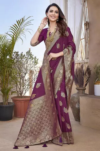Maroon butta zari jacquard silk blend paithani saree