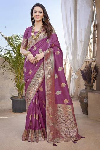 Tulip pink butta zari jacquard silk blend paithani saree