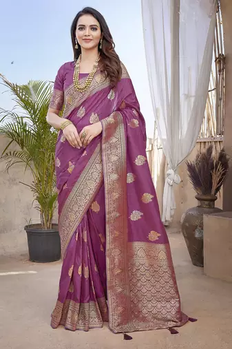 Tulip pink butta zari jacquard silk blend paithani saree
