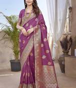 Tulip pink butta zari jacquard silk blend paithani saree