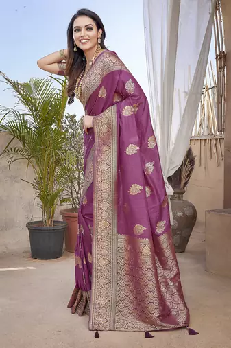 Tulip pink butta zari jacquard silk blend paithani saree