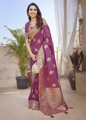 Tulip pink butta zari jacquard silk blend paithani saree 4