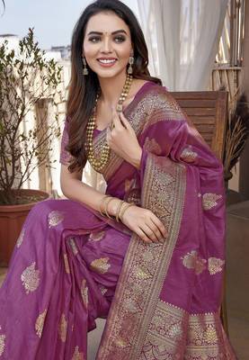 Tulip pink butta zari jacquard silk blend paithani saree 5