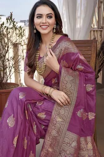 Tulip pink butta zari jacquard silk blend paithani saree