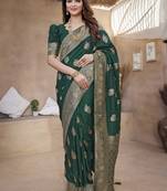 Dark green butta zari jacquard silk blend paithani saree