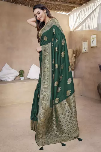 Dark green butta zari jacquard silk blend paithani saree