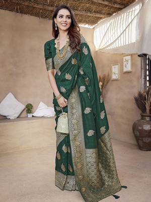 Dark green butta zari jacquard silk blend paithani saree 4