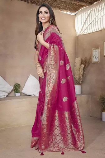 Hot pink butta zari jacquard silk blend paithani saree