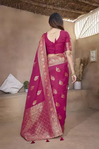 Hot pink butta zari jacquard silk blend paithani saree