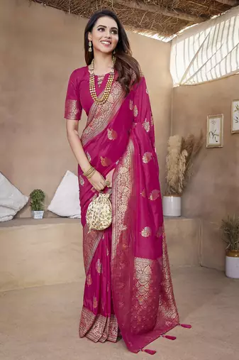 Hot pink butta zari jacquard silk blend paithani saree