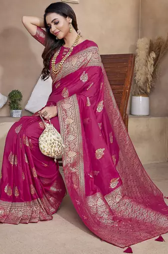Hot pink butta zari jacquard silk blend paithani saree