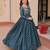Green color staple jacquard beautiful festive wear gown for girls