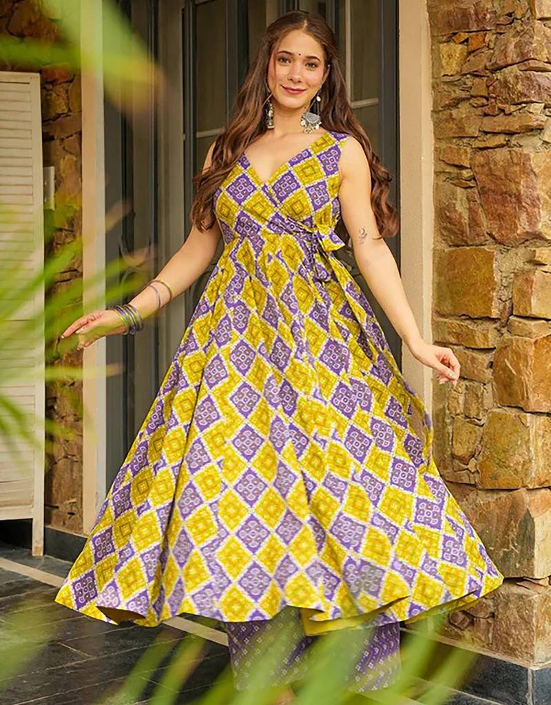 Multy color rayon fabric palzzo kurta dress for ethnic party looks