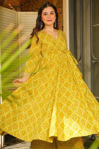 Green color rayon fabric palzzo kurta dress for ethnic party looks