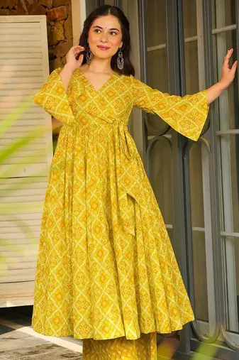 Green color rayon palzzo kurta dress for party looks