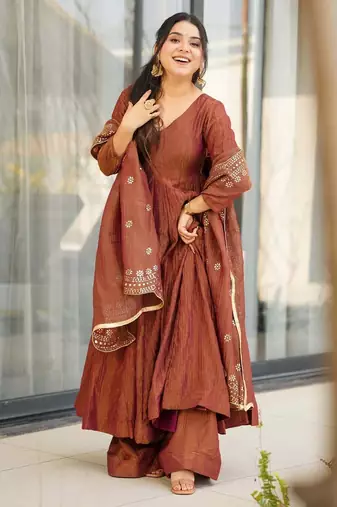 Brown color smart and ethnic readymade kurta set for casual and formal looks