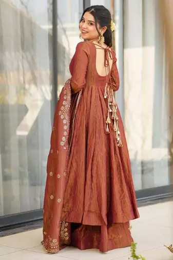 Brown color smart and ethnic readymade kurta set for casual and formal looks