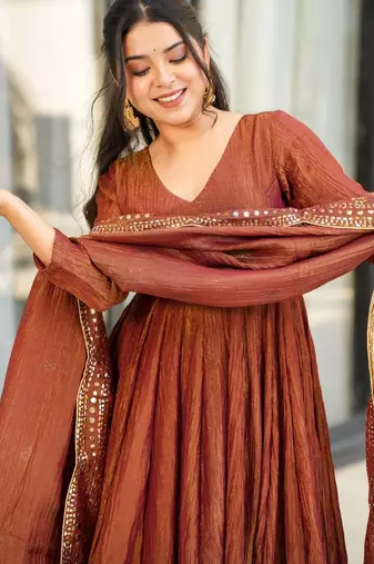 Brown color smart and ethnic readymade kurta set for casual and formal looks