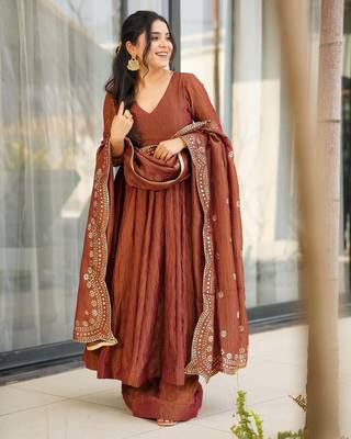 Brown color smart and readymade kurta set for and formal looks 4