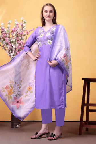Purple color smart and ethnic readymade kurta set for casual and formal looks