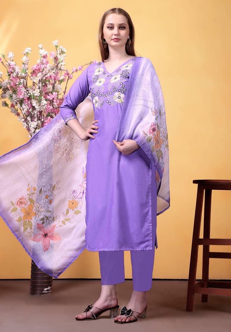 Purple color smart and ethnic readymade kurta set for casual and formal looks