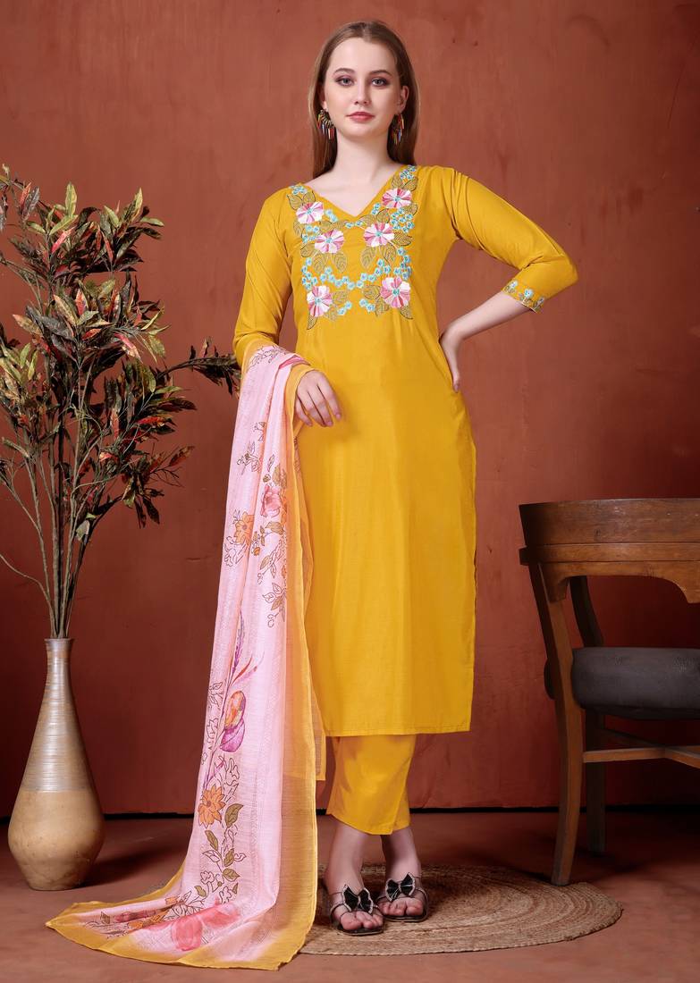 Yellow color smart and ethnic readymade kurta set for casual and formal looks