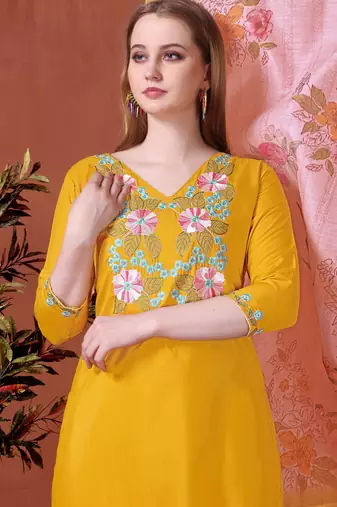 Yellow color smart and readymade kurta set for and formal looks