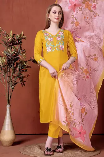 Yellow color smart and readymade kurta set for and formal looks