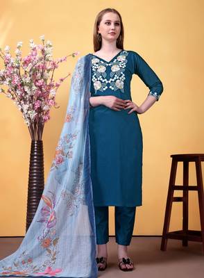 Blue color smart and readymade kurta set for and formal looks 1