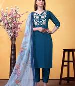 Blue color smart and ethnic readymade kurta set for casual and formal looks