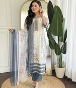 Off white color smart and ethnic readymade kurta set for casual and formal looks