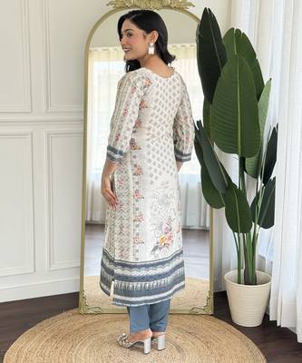 Off white color smart and readymade kurta set for and formal looks 2