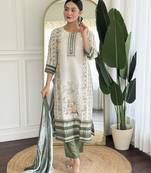 Off white color smart and ethnic readymade kurta set for casual and formal looks