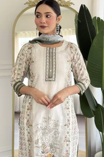 Off white color smart and readymade kurta set for and formal looks